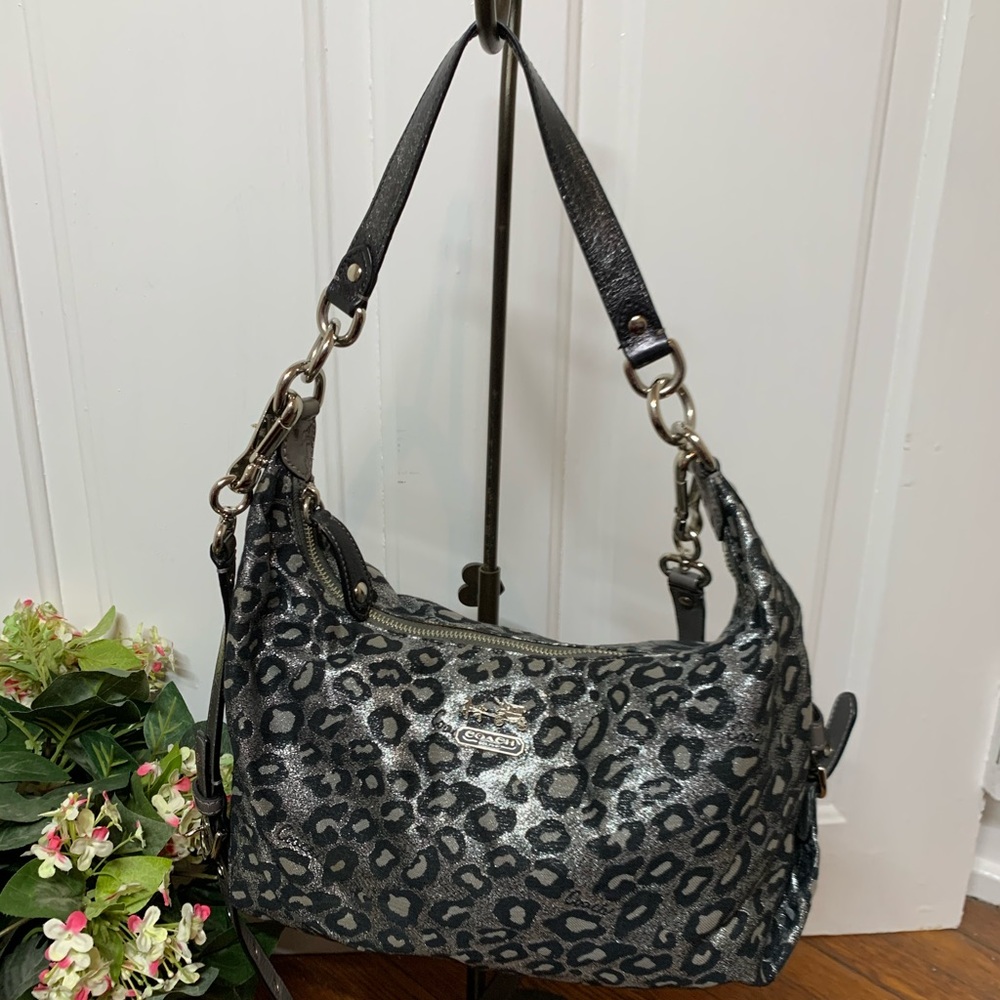 Coach Black and Metallic Ocelot Print Purse